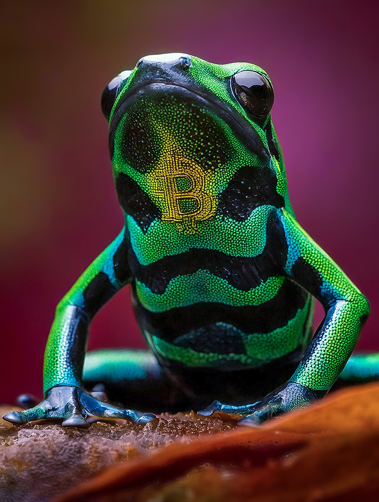 Collage showing the very first 16 Bitcoin poison frogs to be minted as NFTs