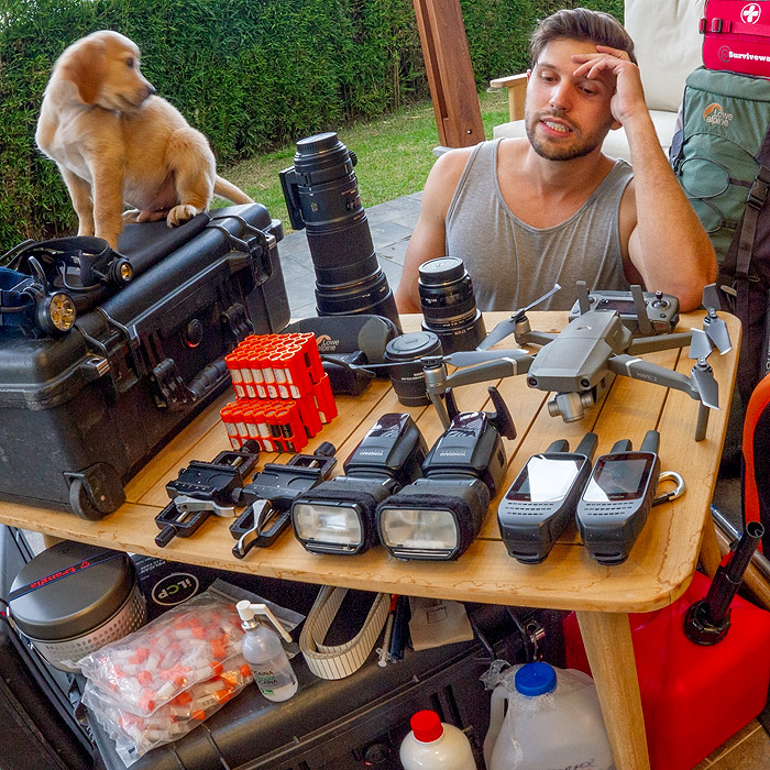 lejandro Arteaga preparing the gear for an expedition